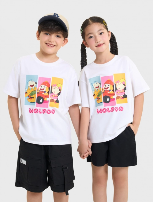Áo phông unisex trẻ em in hình Wolfoo