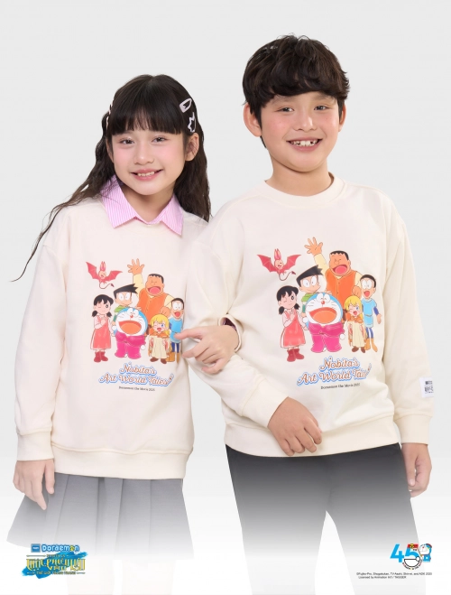 Áo nỉ vòng lông unisex trẻ em hình in Doraemon