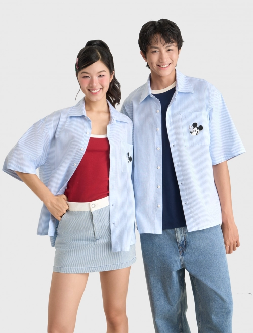 Áo sơ mi unisex người lớn cotton in hình Mickey