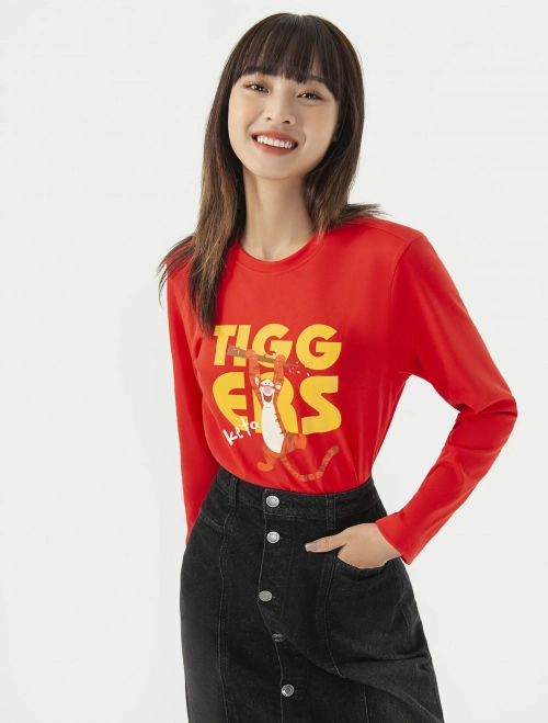 Áo phông unisex người lớn cotton cổ tròn dài tay dáng suông