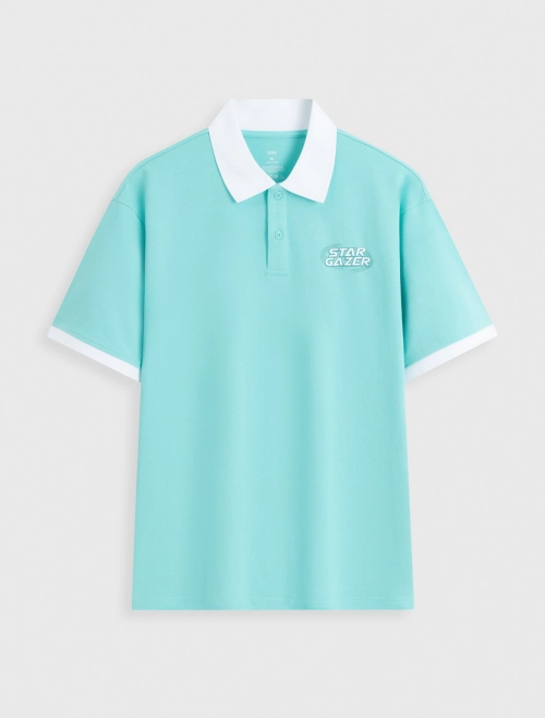 Áo polo unisex người lớn cotton dáng boxy có hình in