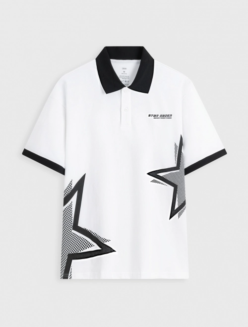 Áo polo unisex người lớn cotton dáng boxy có hình in