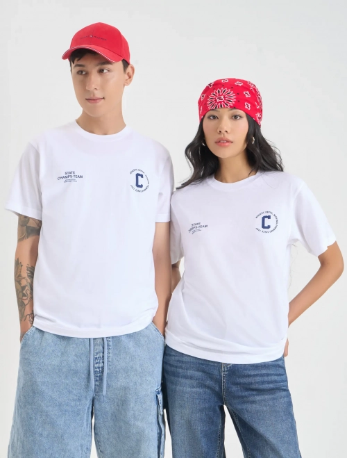 Áo phông unisex người lớn cotton dáng boxy có hình in