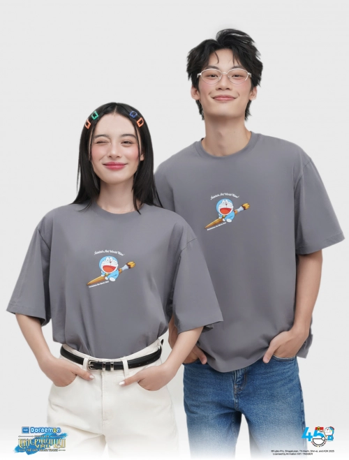 Áo phông unisex người lớn cotton USA in hình Doraemon