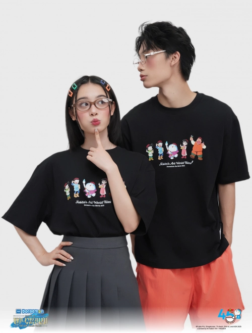 Áo phông unisex người lớn cotton USA in hình Doraemon
