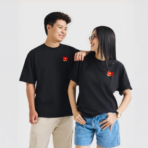 Áo phông unisex người lớn thêu họa tiết Cờ đỏ Sao Vàng