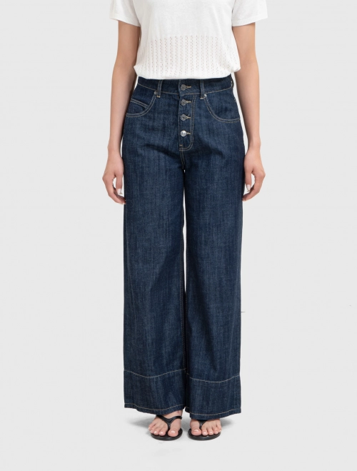 Quần jeans nữ cotton ống rộng