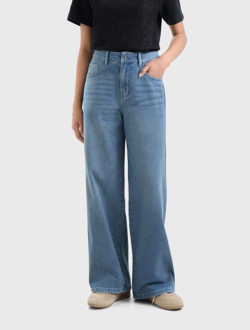 Quần jeans nữ dáng suông ống rộng