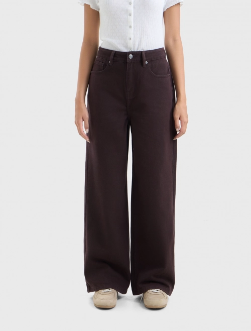 Quần jeans nữ cotton cạp cao dáng suông
