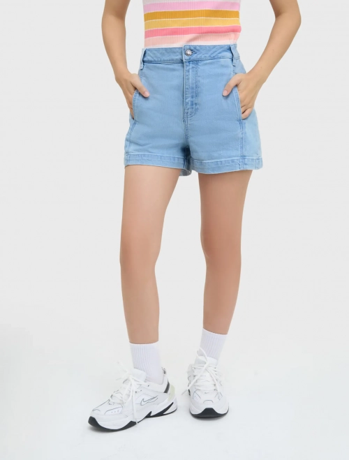 Quần soóc jeans nữ dáng regular có kẻ viền