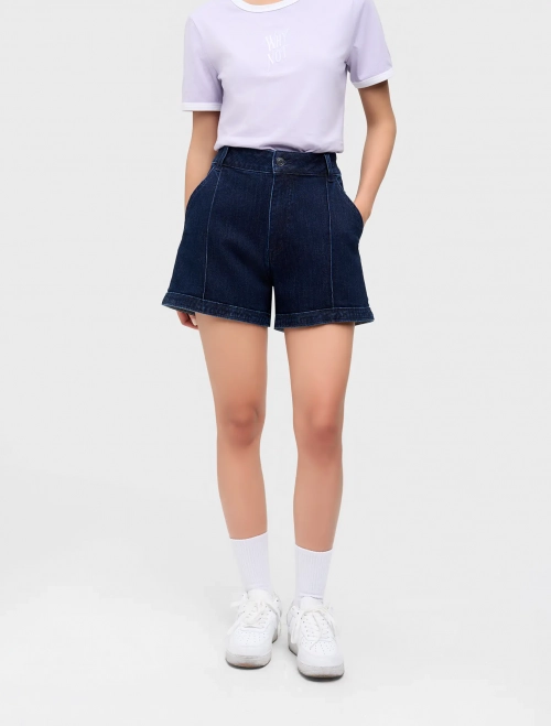 Quần soóc jeans nữ dáng regular cạp cao