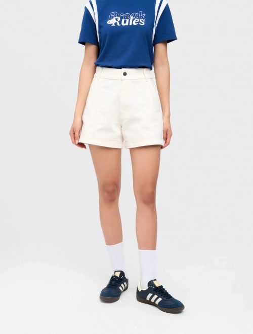 Quần soóc jeans nữ dáng regular cạp cao