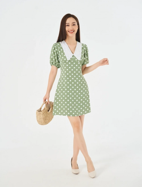 Váy liền nữ cổ cách điệu dáng suông