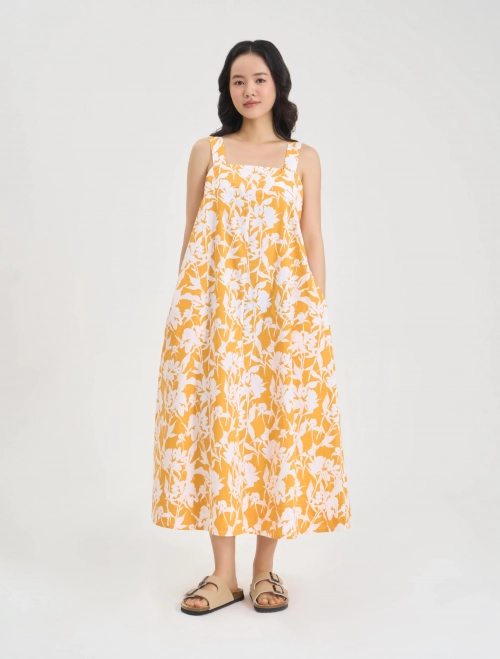 Đầm hai dây midi nữ cotton in họa tiết