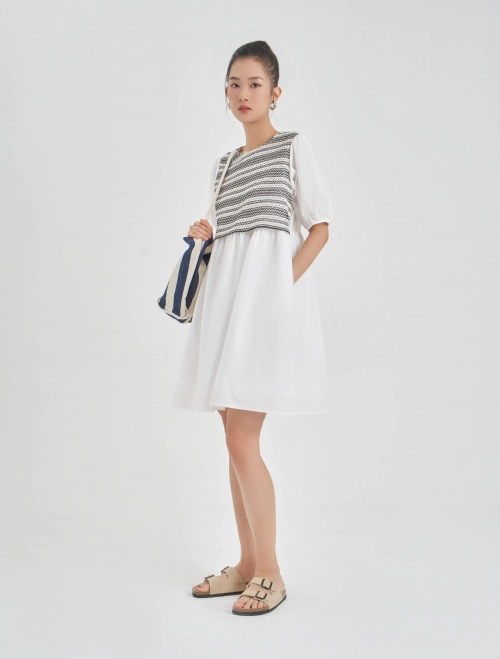 Váy liền nữ cotton dáng babydoll phối ren