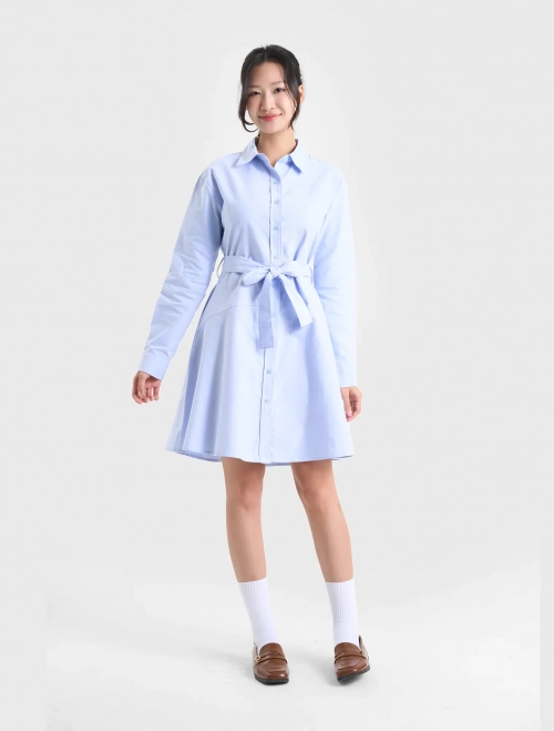 Đầm cổ đức đai tay dáng A phối buộc dây đai ở eo