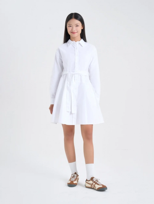 Đầm cổ đức đai tay dáng A phối buộc dây đai ở eo