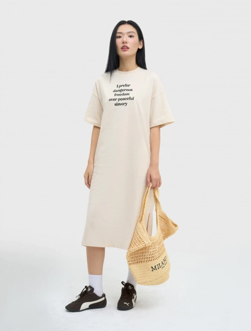 Váy liền nữ cotton có hình in dáng suông