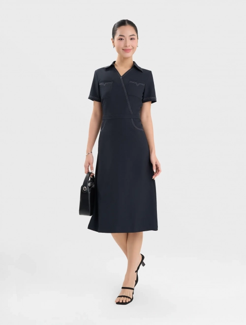 Váy liền nữ dáng A dài phối chỉ