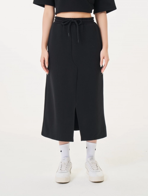 Chân váy nữ interlock dài qua gối có xẻ trước