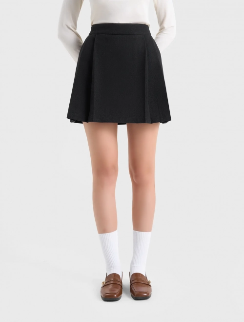 Chân váy dạ nữ xếp ly, dáng ngắn