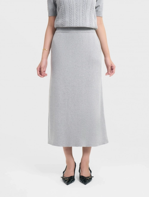 Chân váy nữ len cotton dáng A dài cạp chun