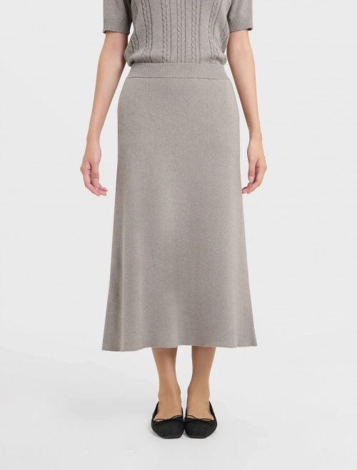 Chân váy nữ len cotton dáng A dài cạp chun