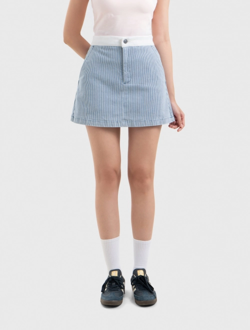 Chân váy nữ cotton phối denim dáng A ngắn