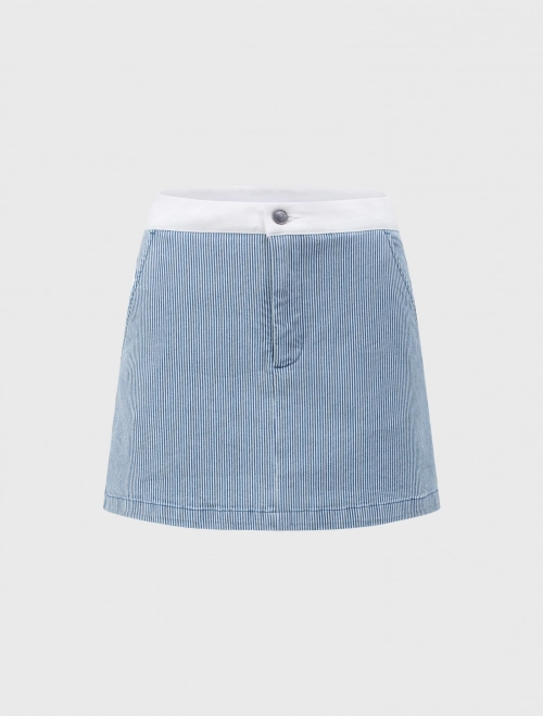 Chân váy nữ cotton phối denim dáng A ngắn