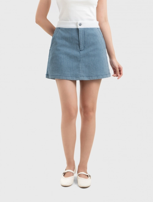 Chân váy nữ cotton phối denim dáng A ngắn