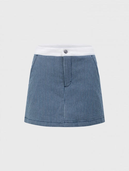 Chân váy nữ cotton phối denim dáng A ngắn
