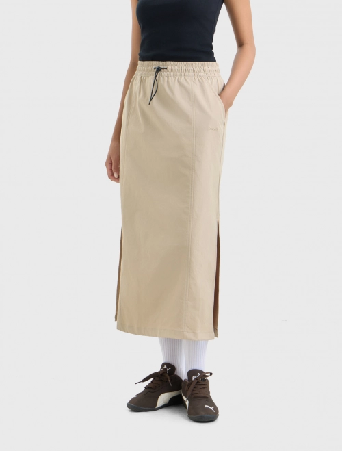 Chân váy khaki nữ dáng suông xẻ hai bên gấu
