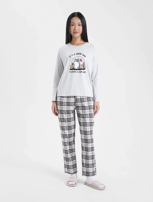 Bộ mặc nhà nữ dài tay quần dài có hình in