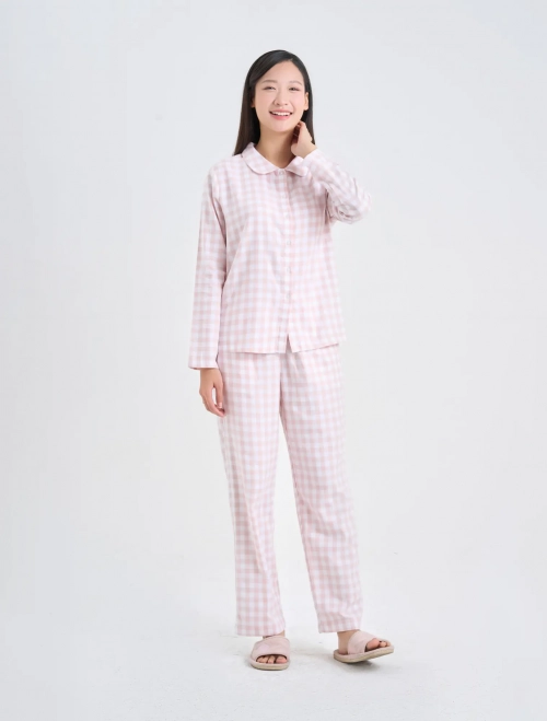 Bộ pyjama nữ dài tay quần dài kẻ caro