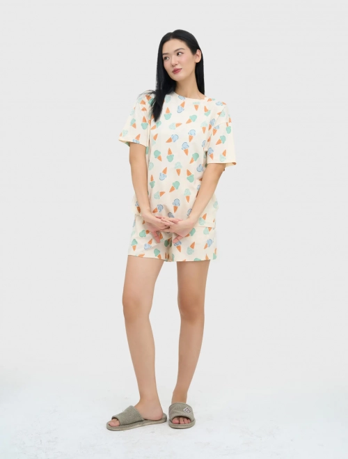 Bộ mặc nhà nữ dáng rộng in hoạ tiết