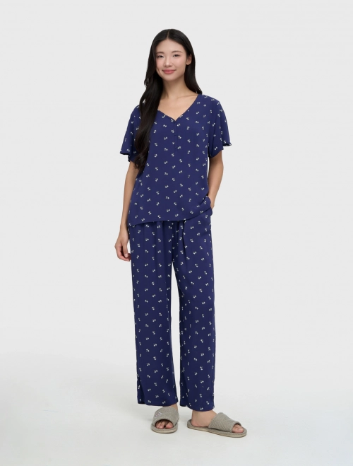 Bộ mặc nhà nữ viscose dáng suông in hoạ tiết