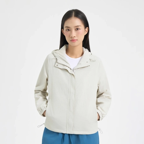 Áo khoác gió nữ hai lớp có mũ, kéo khóa