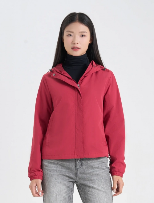 Áo khoác gió nữ hai lớp có mũ, kéo khóa
