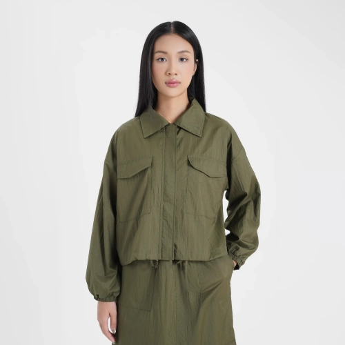 Áo khoác gió nữ hai lớp, cổ bẻ, kéo khóa