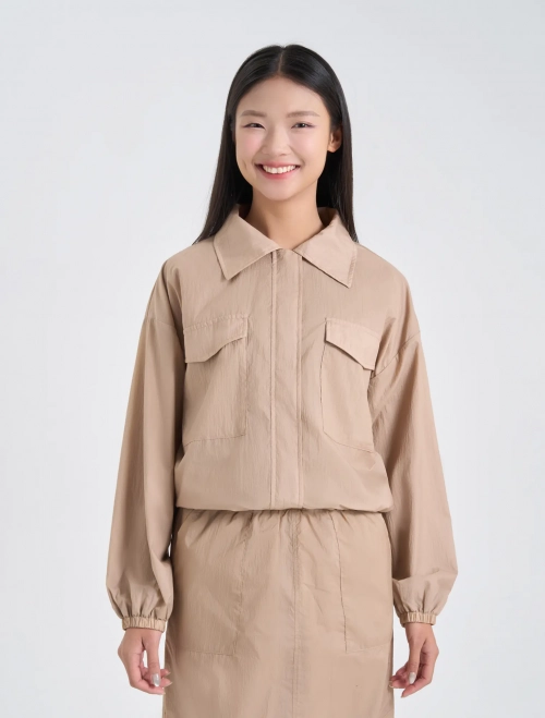 Áo khoác gió nữ hai lớp, cổ bẻ, kéo khóa