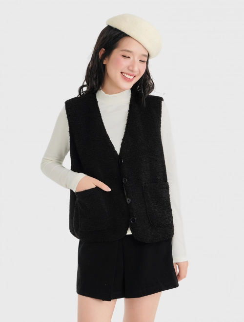 Áo khoác gilet nữ cổ V dáng rộng