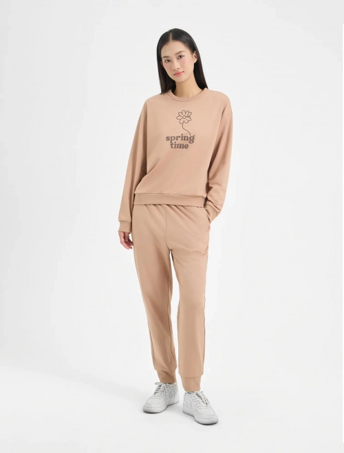 Bộ quần áo nỉ nữ cotton USA có hình in