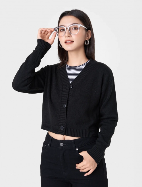 Áo cardigan nữ cổ V dài tay dáng ngắn vừa