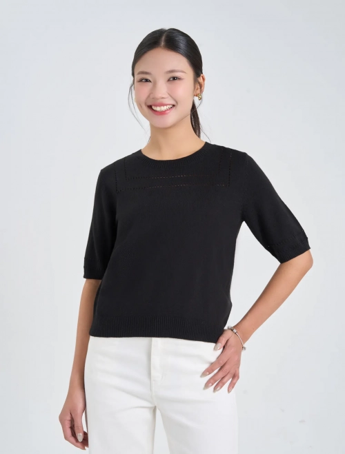 Áo len nữ cộc tay cổ tròn