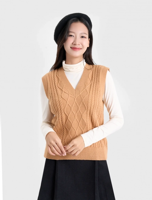 Áo len ghi lê nữ cổ tim dệt kiểu