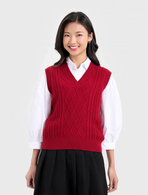Áo len ghi lê nữ cổ tim dệt kiểu