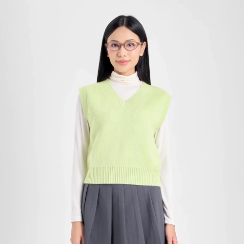 Áo len gilet nữ cổ tim phối họa tiết