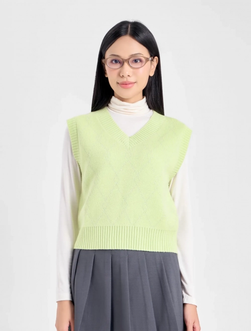 Áo len gilet nữ cổ tim phối họa tiết