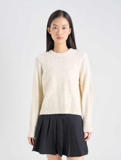 Áo len nữ cổ tròn dệt thừng