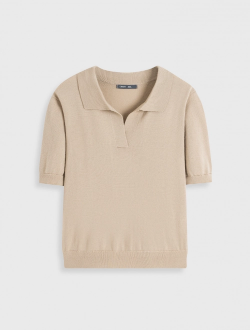 Áo len polo nữ 100% wool ngắn tay